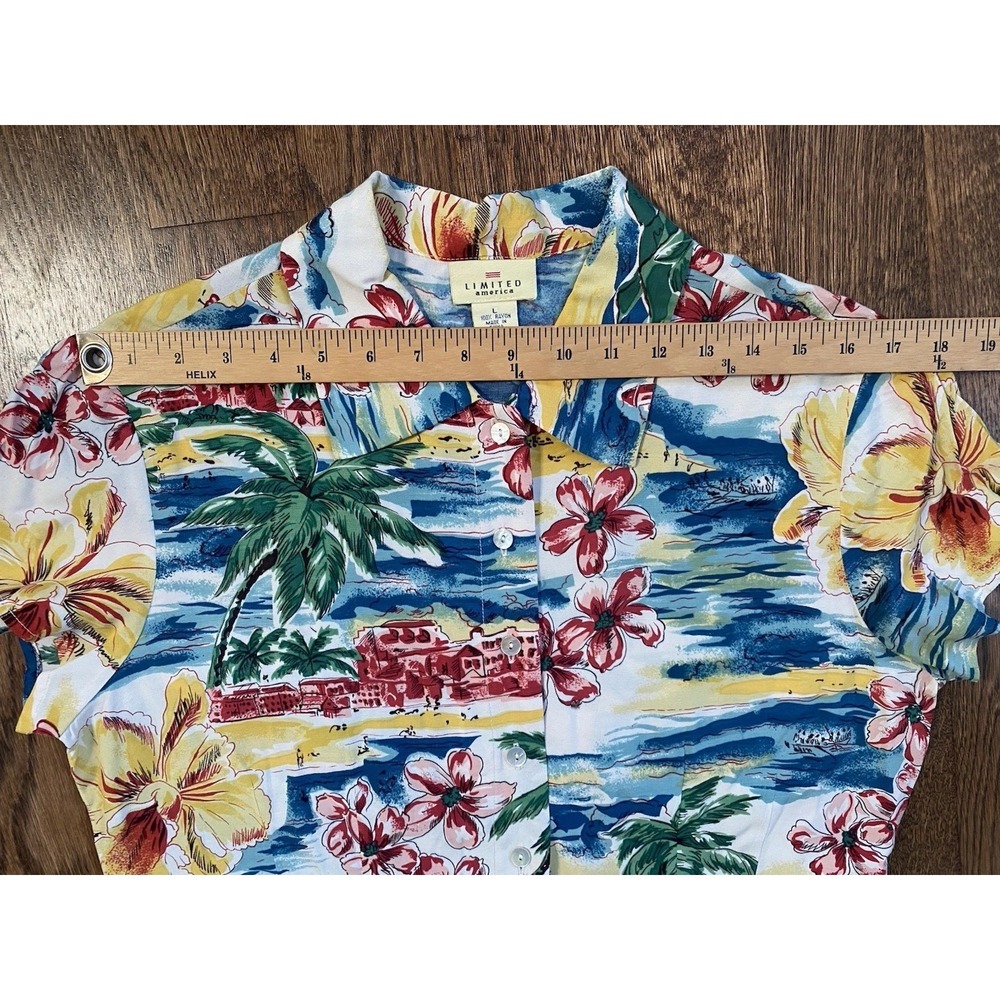 Vintage 90s Limited America Tea Timer T Shirt Dress Tropical L Rayon Tiki Cabana - Picture 7 of 9